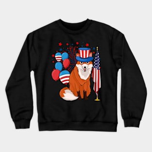 Patriotic American Fox Animal Lover USA Flag US 4th Of July Crewneck Sweatshirt